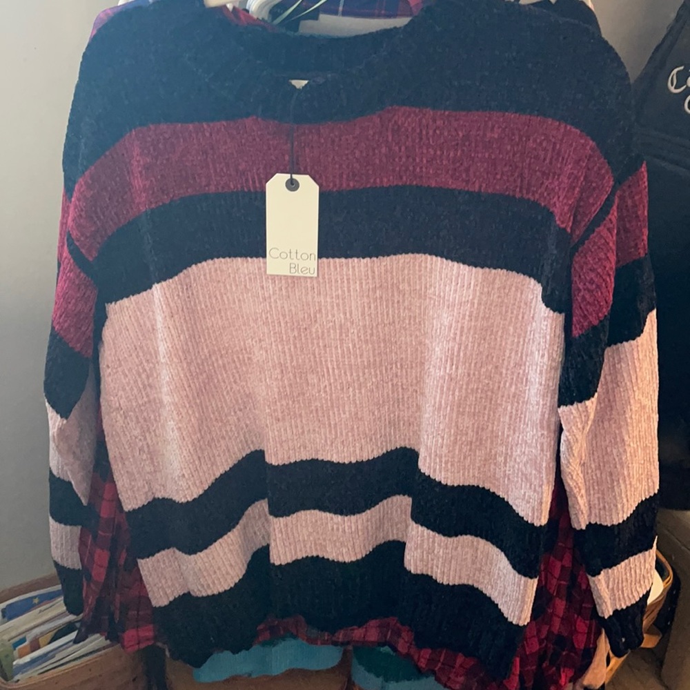 Cotton Bleu Velvet Sweater